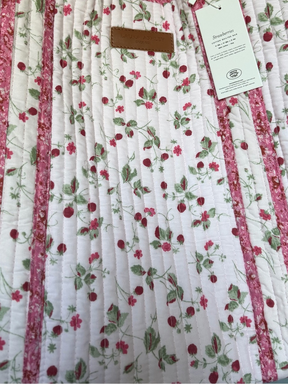 Laura Ashley pink Strawberry Vintage Inspired Floral reusable Quilted tote Bag - Picture 7 of 7